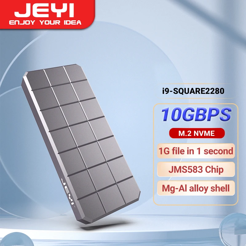 JEYI i9-square M.2 NVME 2280 2230 SSD Enclosure, USB 3.2 10Gbps to  NVME M-Key(B&M Key) External Solid State Drive Case