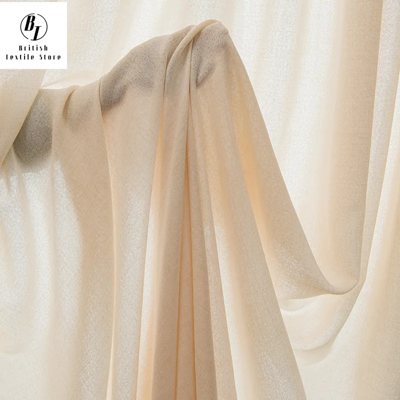 

Curtains for Living dining Room Bedroom Linen yarn transparent and opaque beige window screen cotton and linen fabric