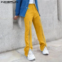 incerun 2022 fashion mens zip straight leg trousers casual streetwear style male loose comfortable high waist long pants s 5xl