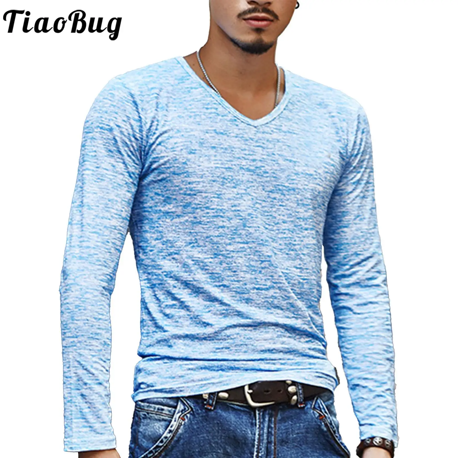 

Mens Solid Color Fashion Pattern V Neck T-shirt Casual Daily Wear Slim Fit Long Sleeve Tee Top Undershirt Streetwear for Beach