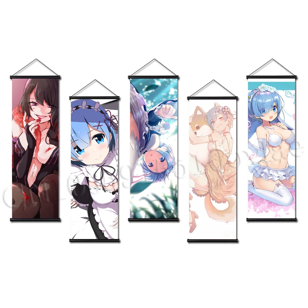

Аниме плакат свиток Rem Ram холст Re:Zero картина искусство стена Кара хаджимера Эмилия Висячие картины Домашний Декор Поклонники подарки