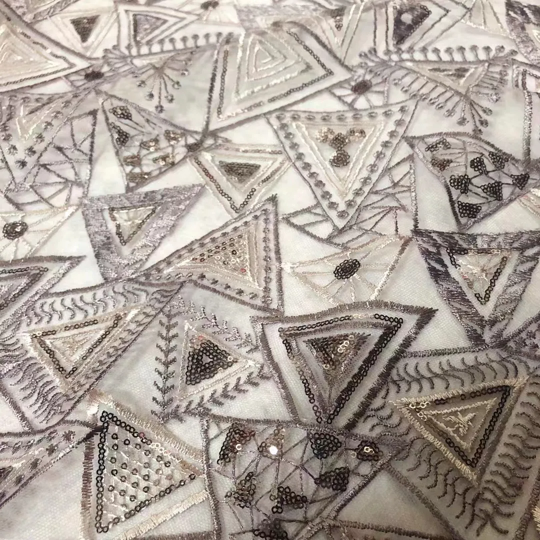 Новая высококачественная кружевная ткань с геометрическим узором и вышивкой