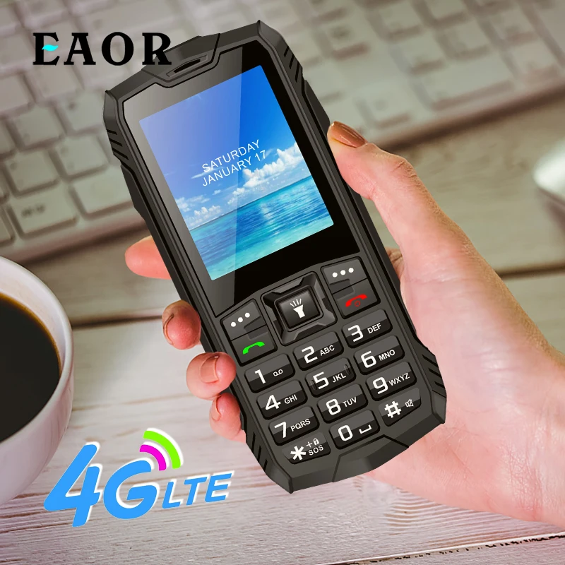 EAOR 4G Rugged Phone IP68 Waterproof Dustproof Feature Phones Dual SIM Big Battery Keypad Phone Bar Phone with Glare Flashlight