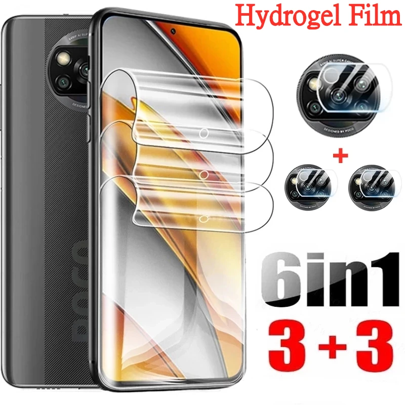

6-in-1 Hydrogel Film for Xiaomi Poco X3 Pro F3 M3 GT Screen Protectors for Redmi Note 10 9 Pro 10s 9T 9S 8T 5G Camera Lens Film