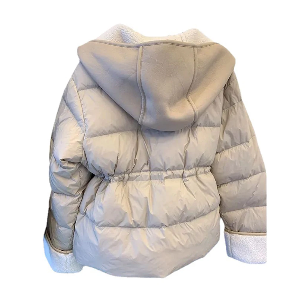 Women's Korea Cashmere Velvet Warm Hooded Coats 2023 New Fashion Casual Patchwork XXXL Long Sleeve Ladies Cotton Outwear