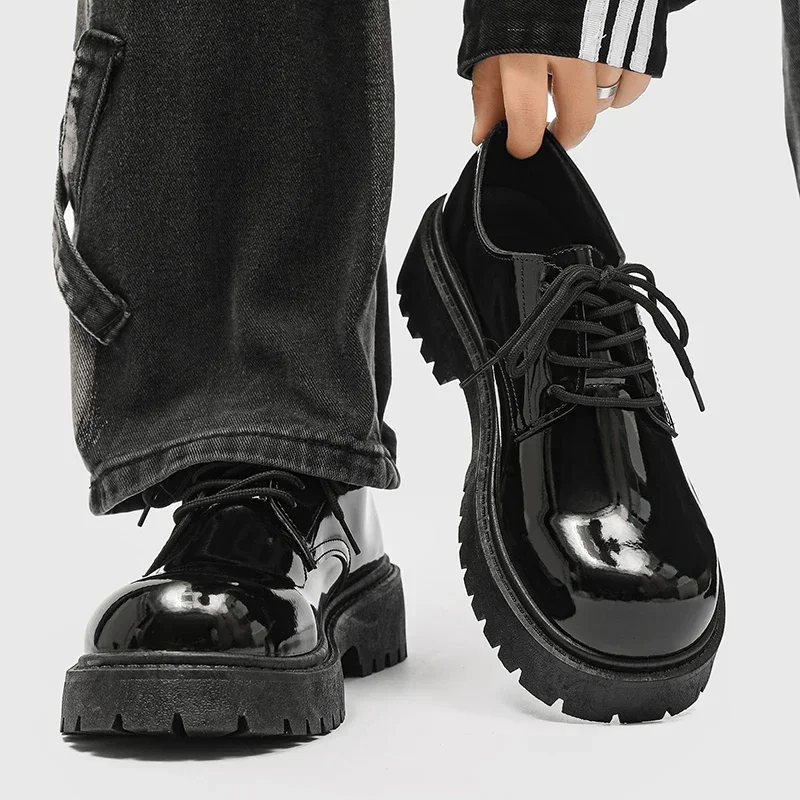 

Shoes for Men 2023 Fashion Lace Up Leather Casual Shoes Spring and Autumn Round Toe Solid Platform Mid Heel Water Proof Loafers