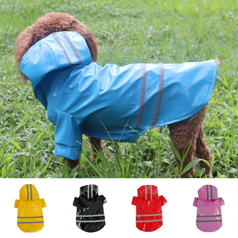 

Pet Reflective Strip Raincoat For Dogs Puppy Pug Poncho Dog Hooded Raincape Outdoor PU Waterproof Jackets Pet Clothes Dropship