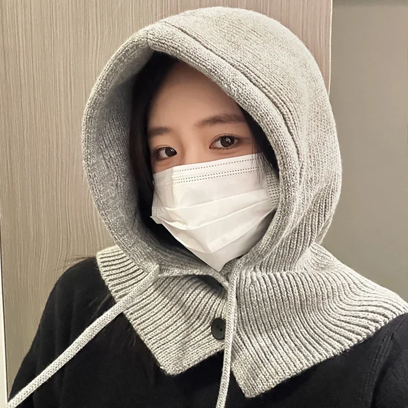 2024 зимняя Балаклава шапки в Корейском стиле уличные теплые женские на шнурке