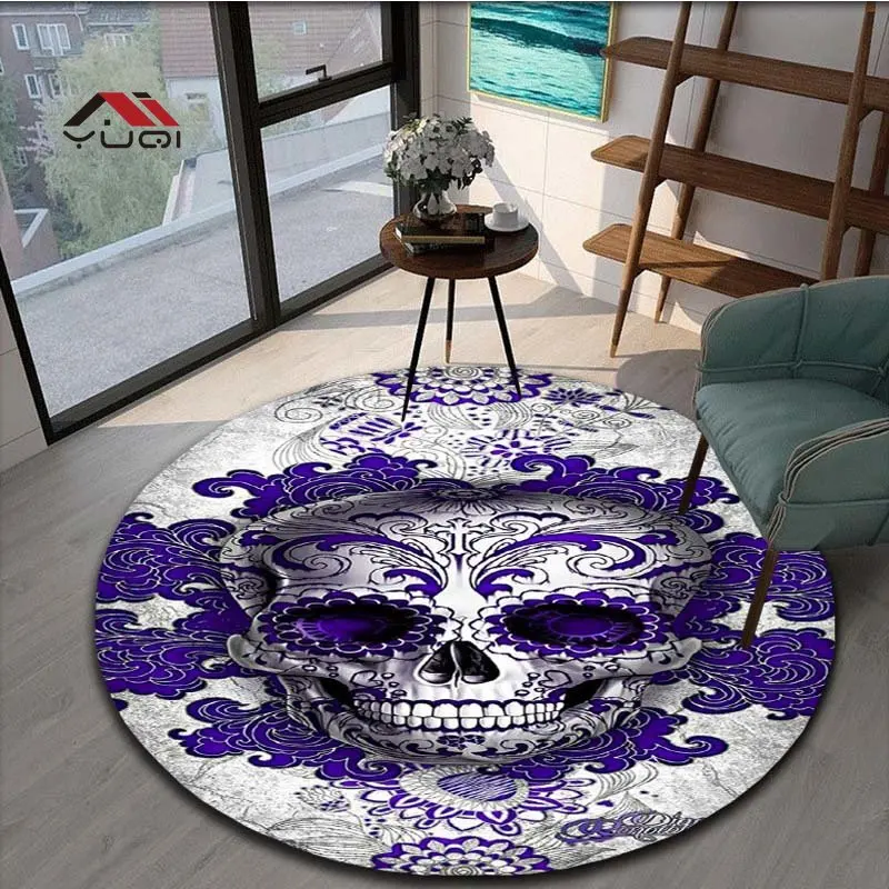 Круглый ковер с рисунком черепа и цветов для гостиной коврики Детский Мягкий