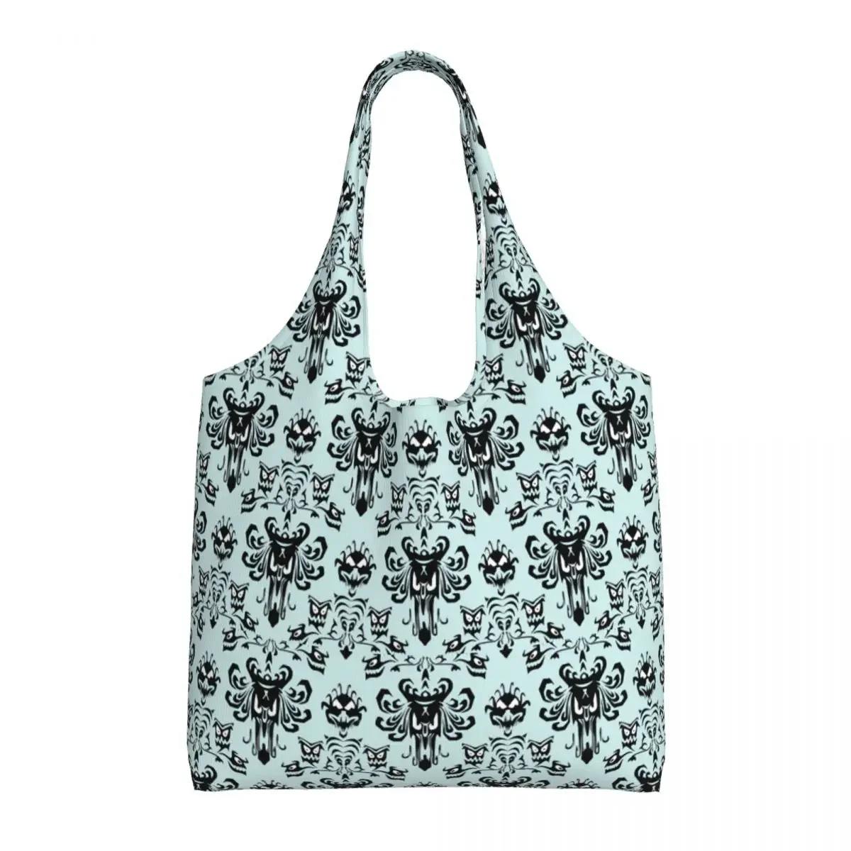 Halloween Haunted Mansion House Groceries Tote Shopping Bags Women Cute Ghost Canvas Shopper Shoulder Bag Big Capacity Handbags