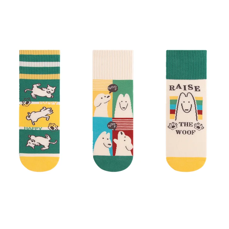 3 Pairs Women Socks Cotton Harajuku Funny Cute Calcetines Kawaii Animal Duck Cat Cartoon Straight Socks Man Hand Sewing Students images - 6