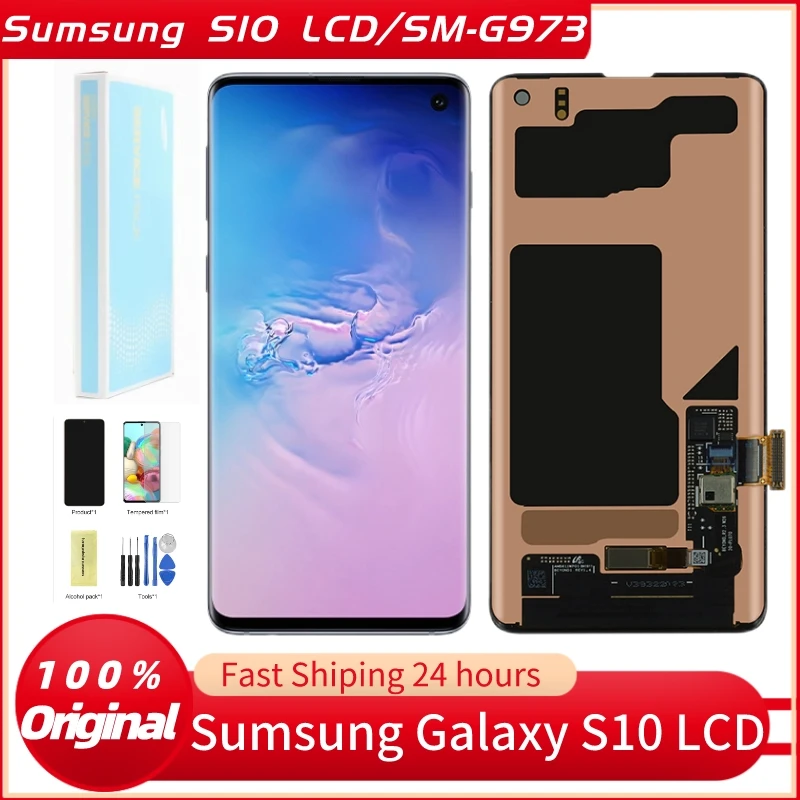 100%Original AMOLED GALAXY S10 LCD For Samsung Galaxy S10 SM-G973 G973F/DS Display Touch Screen Digitizer Assembly Repair Parts
