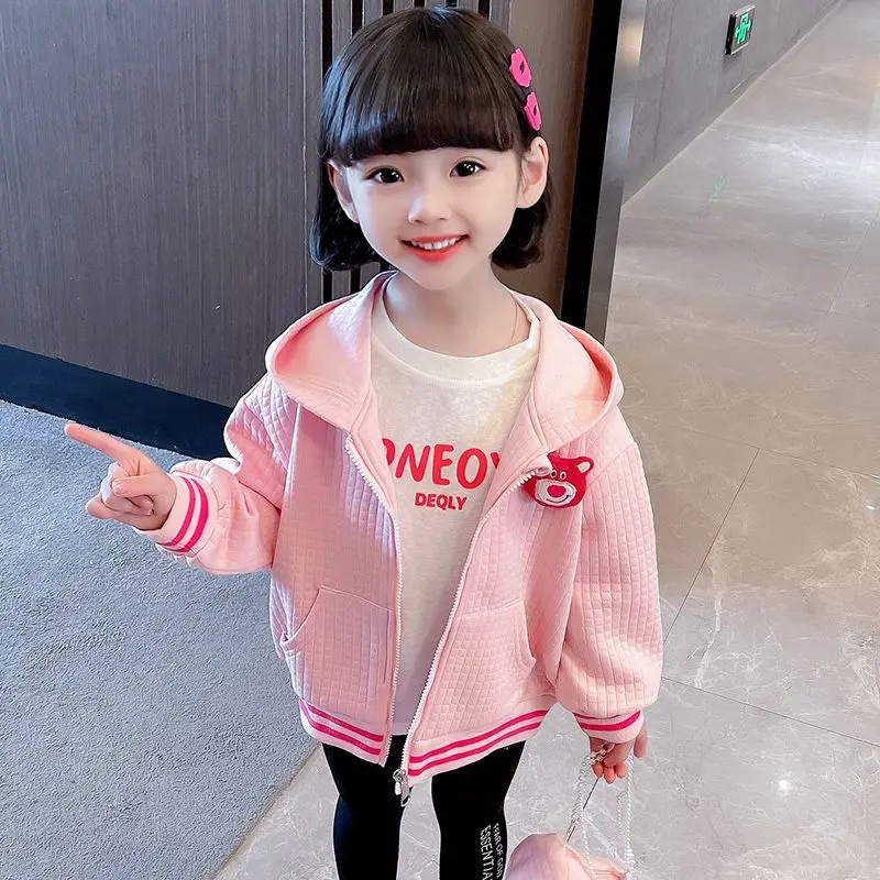 

Kawaii Child Child Spring and Autumn Cute Cartoon Girl Lotso Coat Hooded Casual Zipper Solid Color Top Send Diagonal Bag