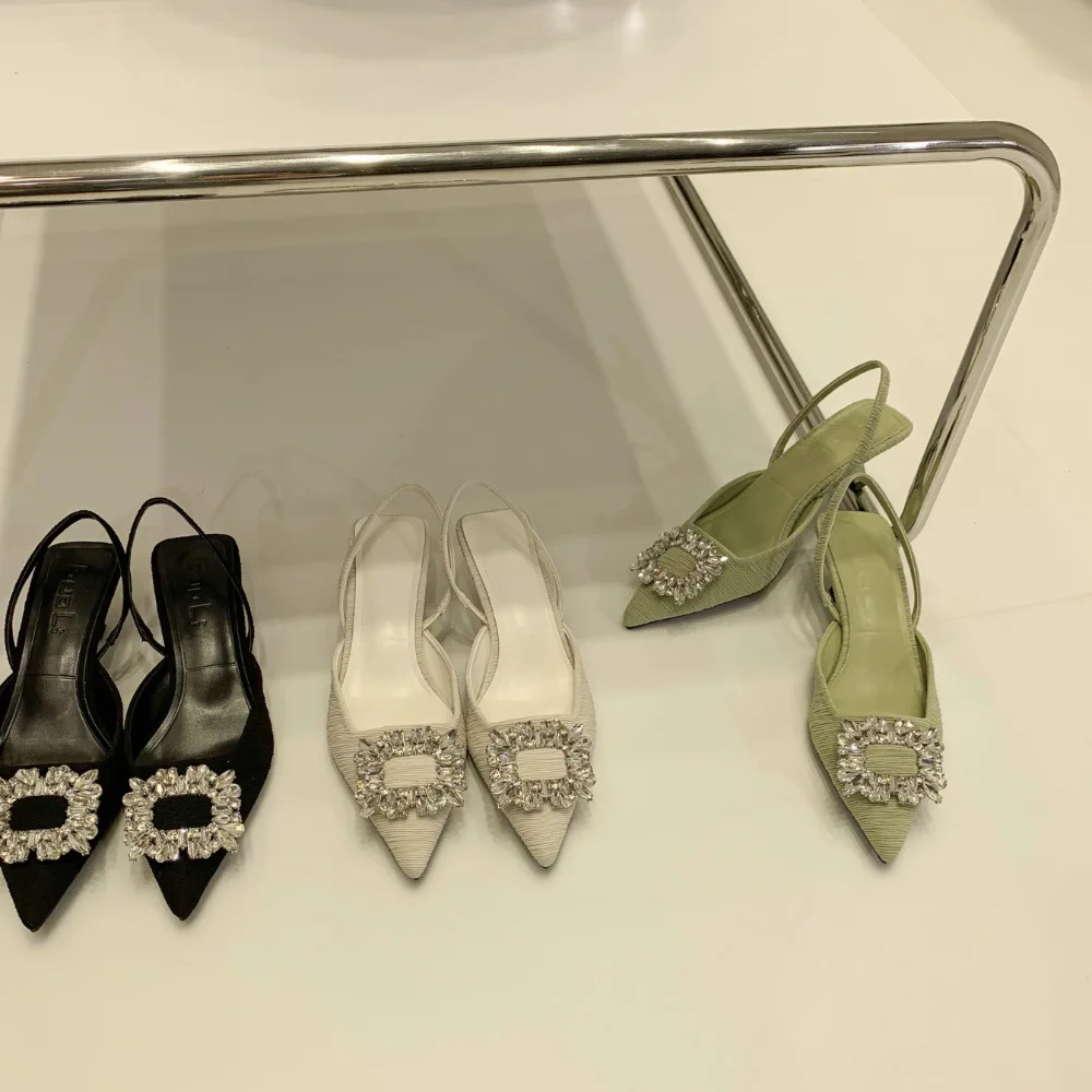 Summer Low Sandals Woman Leather Low Heeled Rome PU Slides Fabric Hoof Heels Rubber Low Sandals Woman Leather Low Heeled Sandal