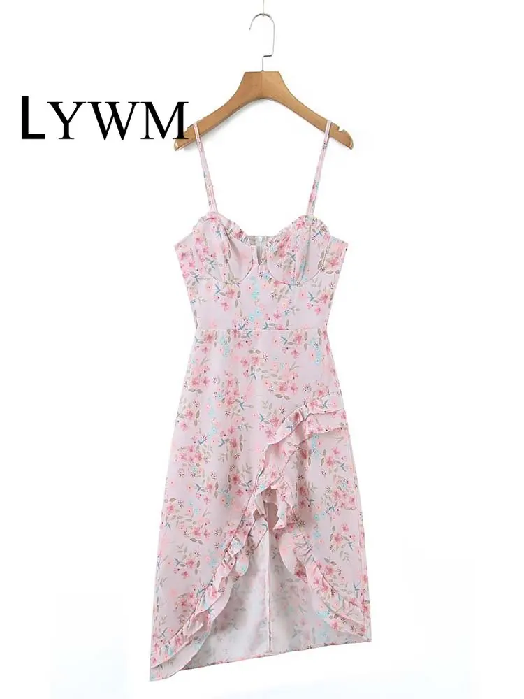 

Женское модное Асимметричное мини-платье LYWM с принтом, винтажные женские шикарные платья на тонких бретельках с V-образным вырезом и молние...