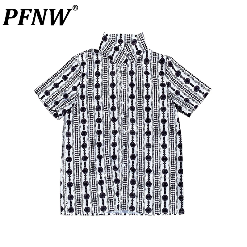 

PFNW Spring Summer New Men's Casual Print Polka Dot Short Sleeve Shirt Trendy Baggy Handsome Outdoor Vintage Street Tops 28A1584