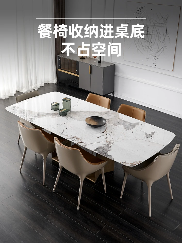 

Pandora rock table light luxury rectangular high-end bright new Pearl 2.4m modern marble 6-person dining table
