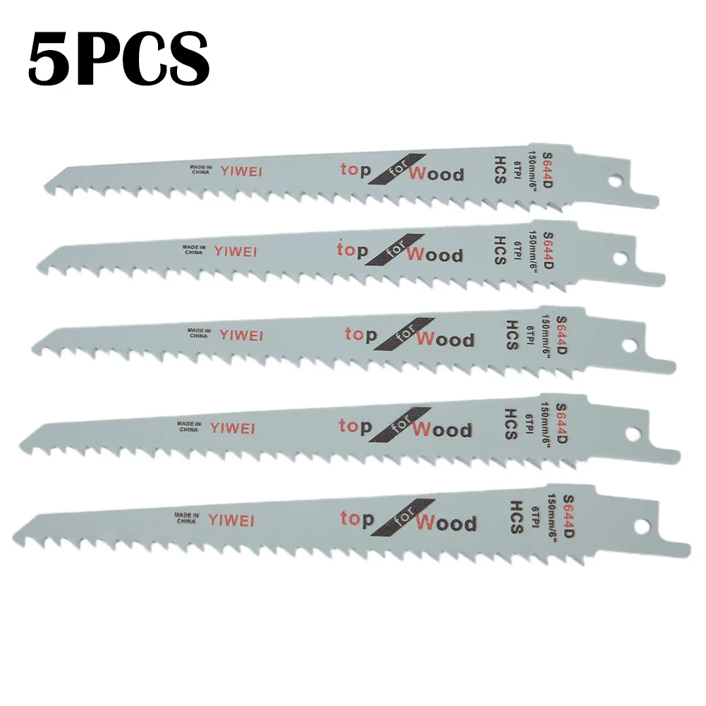 

5 PCS Pack Reciprocating Saw Blades For Wood Pruning Ground Teeth HCS Long Lifetime Saw Blades 6TPI Multi Handsaw DIY Tools