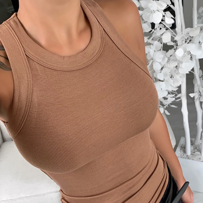 

Women Solid Round Neck Ribbed Tank Top Camisole Women Summer Basic Elastic Tank Top O Neck Solid Tank Top Big Size