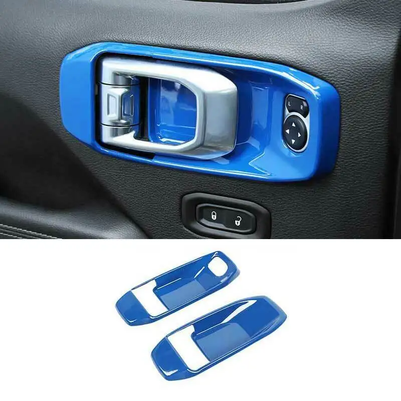 

For Jeep Wrangler JL 2DR 2018-2021 ABS Blue Inner Door Handle Frame Trim 2PCS