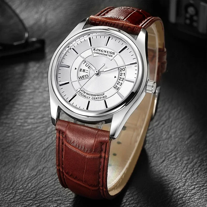 Подлинные модные водонепроницаемые немеханические часы KINGNUOS с двойным