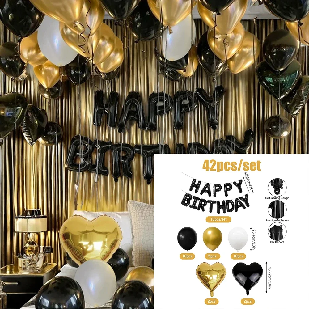 

Набор Из 42 Черных Воздушных Шаров Для Дня Рождения С Латексными Шарами-буквами