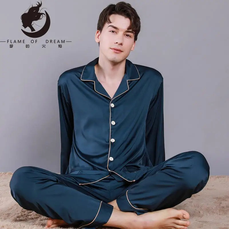 Flame Of Dream Imitation Silk Suit  Silk Thin Sleepwear Home Clothes Men Pajamas Sets 221046