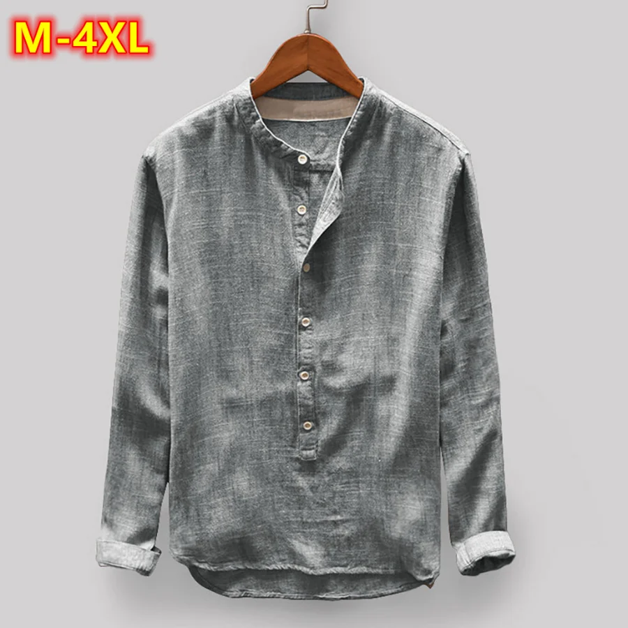 

New 2022 Men Casual Shirt Stand Collar Long Sleeve Tops Pullover Leisure Button Japanese Men Basic Shirts Camisa Harajuku Shirts