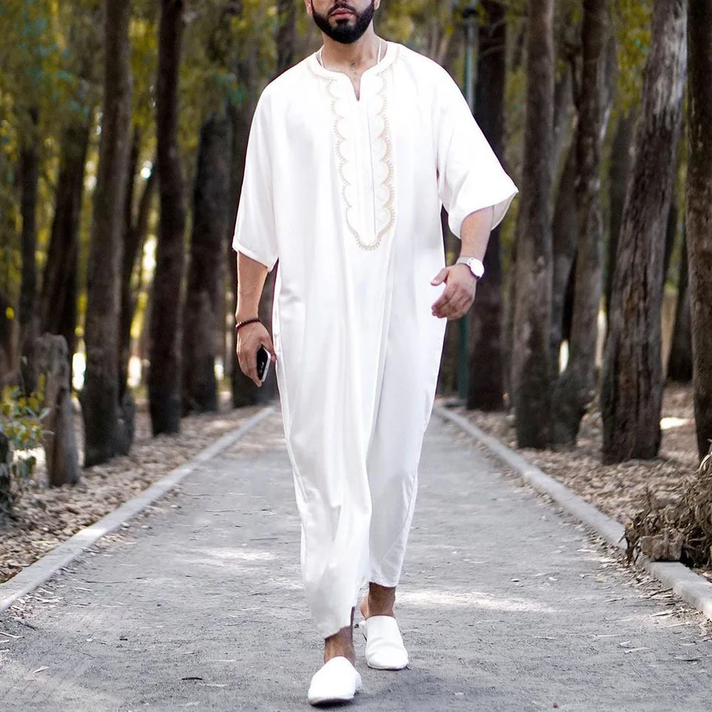 2022 Islamic Middle East Ramadan Loose Casual White Muslim Robes Male Spring and Summer Abaya De Moda Musulmana