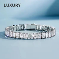 Luxury 100% S925 Sterling Silver 4*6mm Emerald Cut High Carbon Diamond Bracelets For Women Sparkling Wedding Party Fine Jewelry