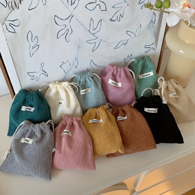 

Corduroy Cosmetic Lipstick Storage Drawstring Bags High Quality Christmas Gift Package Small Pouch Candy Organizer Pouch