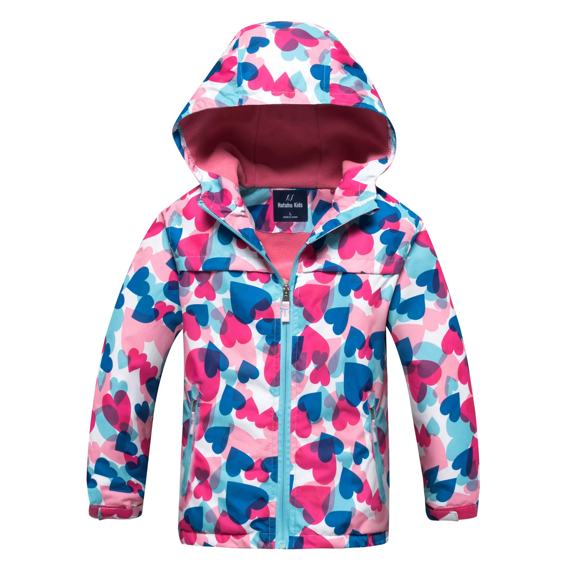 

Children's Hardshell Tarp Warm Jacket Print Girls' Winter Windbreaker Generation Trench Coat hooded Euramerican Style Outerwear