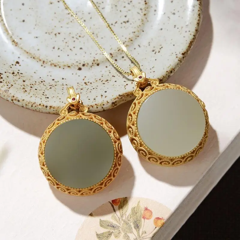 

Openable Cover Imitation Jade Pendant Necklace Hollow Pattern Antique Necklace Spice Aromatherapy Box Necklace Charm Jewelry