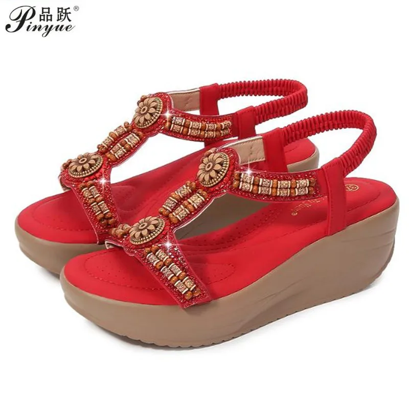 

Women's Sandals Summer Bohemia Thick Platform Wedge Shoes Crystal Gladiator Shoes Woman Beach Roma Sandals Women