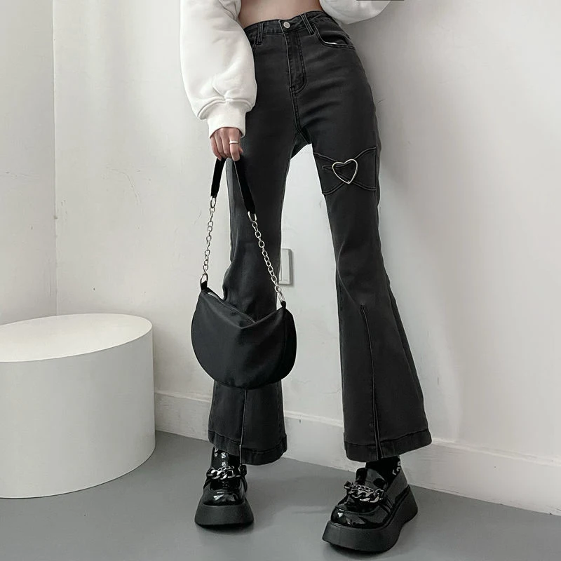 Женские джинсы винтажные черные джинсовые расклешенные брюки уличная одежда
