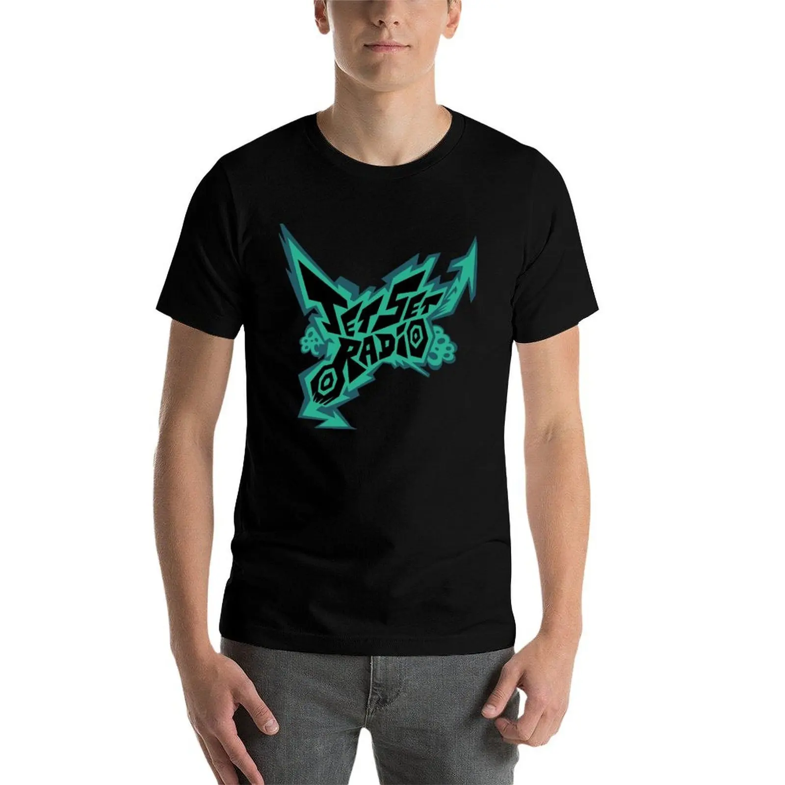 Фото Футболка Jet Set Radio (JSR) с логотипом, бирюзовая, базовая, дышащая, однотонная. №4