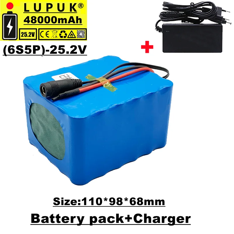 

24v/29.4v lithium battery, 6s5p 48000mah 350W, for lithium-ion electric bicycle, motor, built-in BMS and charger