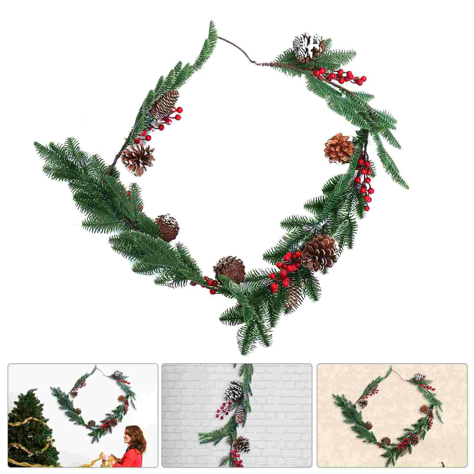 

Christmas Garland with Pine Cones Berries Leave Vine Festival Home Decor