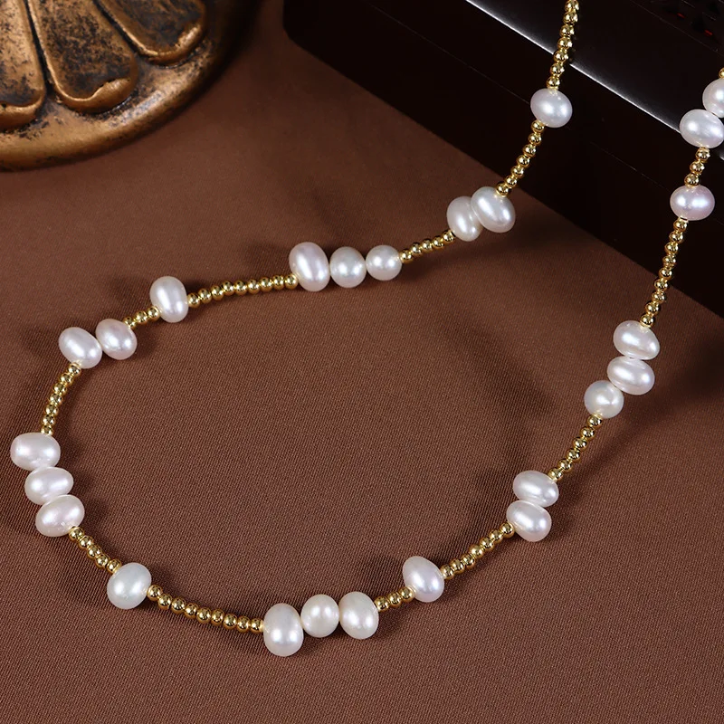 

Luxury Natural Freshwater Pearl Necklace Jewelry Gold Color Beads Chain Irregular Baroque Pearls Choker for Women Korean Fashion