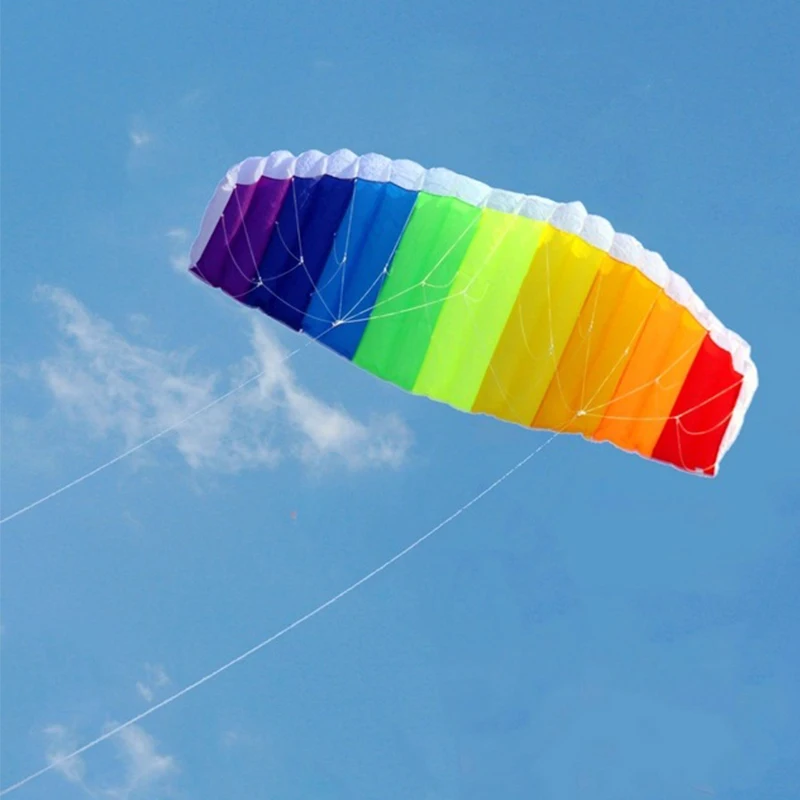 Kitesurf-cometa de doble línea de arcoíris para deportes al aire libre, cometas de acrobacias profesionales de 1,4 m, con barra de Control, juguetes para navegar, juego de playa