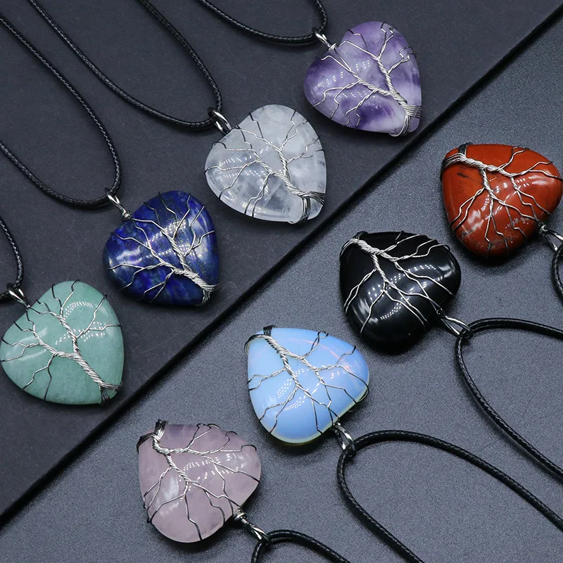 

1pcs Pink Crystal Love Life Tree Pendant Green Dongling Amethyst Stone Love Winding Silk Life Tree Necklace Cross-border Supply