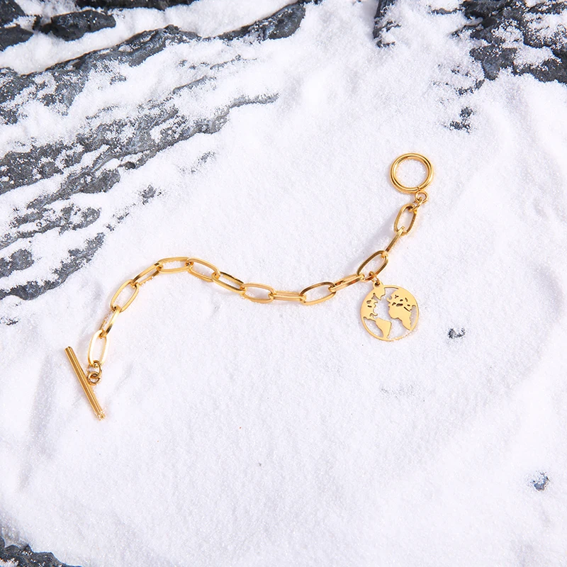 Женский браслет из нержавеющей стали с изображением карты мира