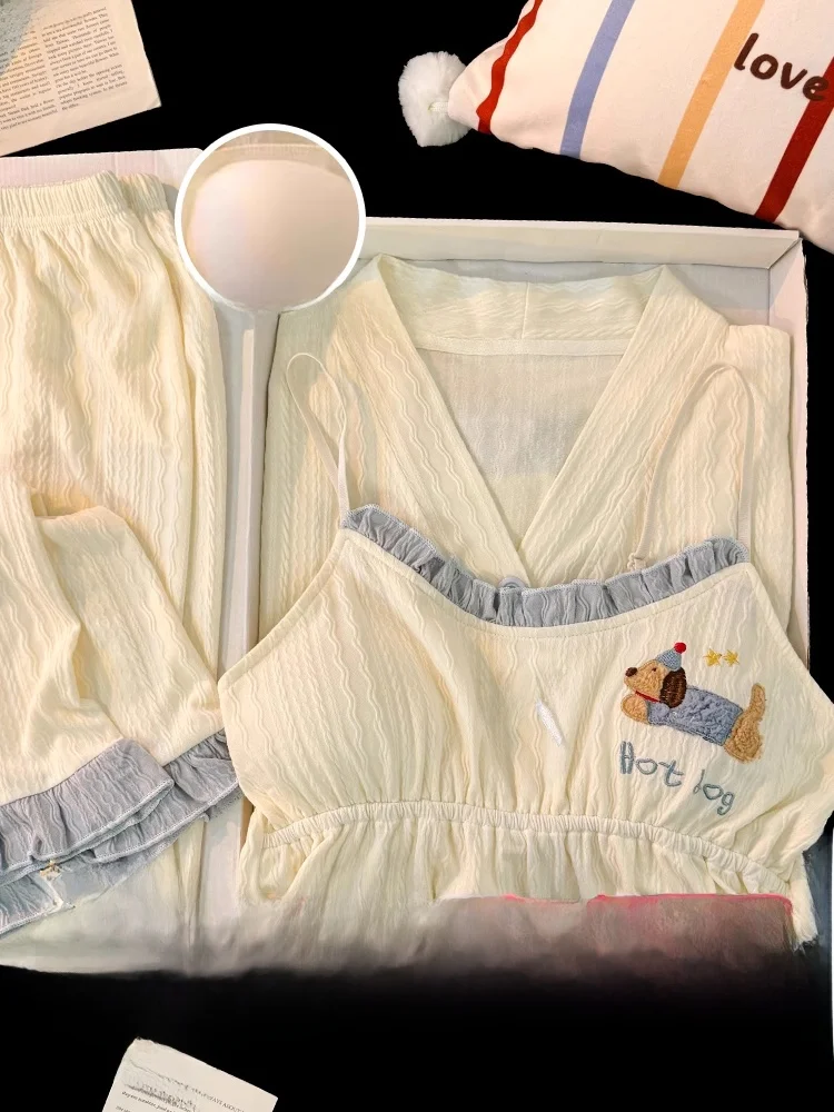 Пижамы с рисунком собаки и колбасы женские весенне-осенние хлопковые тонкие