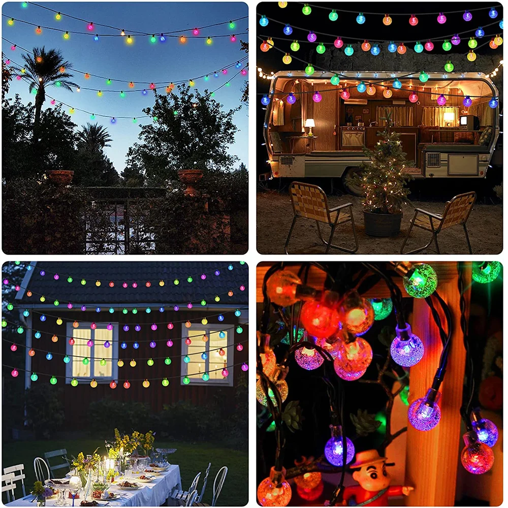 Светодиодная гирлянда с хрустальными шариками уличный садовый шнурок