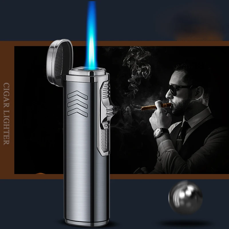 

Novel Unusual Personalized Metal Cigarette Lighter Blue Flame Windproof Cigar Butane Gas1300c Men's Gift Mini Torch Lighters