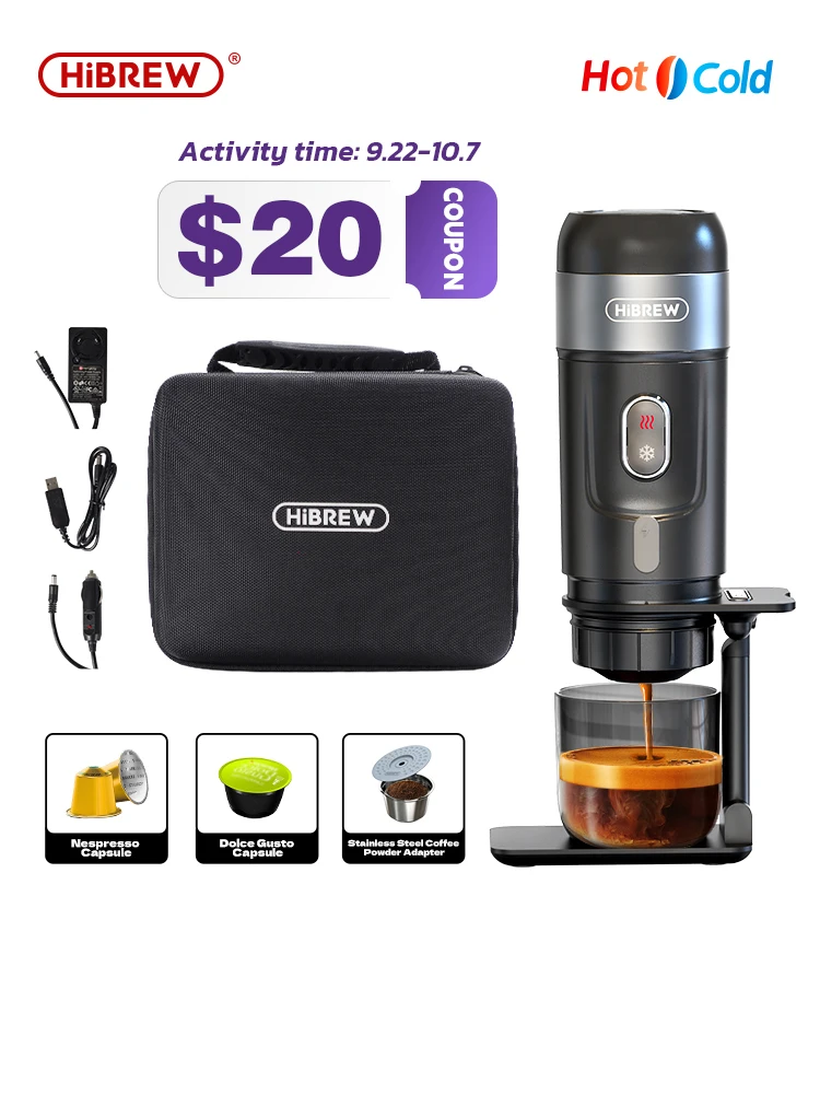 Портативная кофемашина HiBREW для автомобиля и дома, 12 В постоянного тока, кофеварка для эспрессо, подходит для эспрессо, Dolce Pod, кофейный порошок H4A Портативная кофемашина HiBREW для автомобиля и дома, 12 В постоянного тока, кофеварка для эспрессо, подходит для эспрессо, Dolce Pod, кофейный порошок H4A