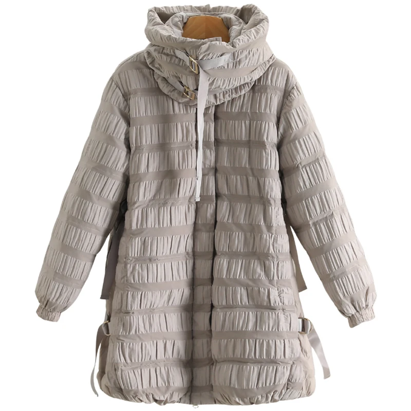 [Yao] 90 однотонный пуховик средней длины с воротником-стойкой на белом утином пуху