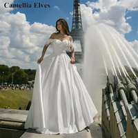 elegant a line lace wedding dresses for women bride dress sweetheart cap sleeve lace up backless bridal gowns vestido de noiva