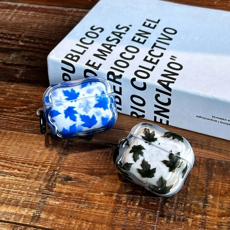 Фото Простой чехол для наушников IMD с узором кленового листа и кольцом для Airpods Pro, Pro2, Pro3, 1, 2, 3, 4 №4