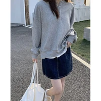 womens solid color long sleeved korean loose casual tops female new sweatshirt 2021 fall women new round neck gray pullover